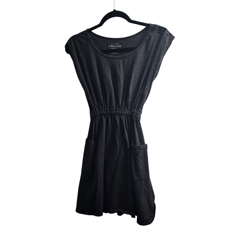 I Love H 81 Women's Charcoal Grey Jersey Knit‎ Tunic Dress Size S Pockets
